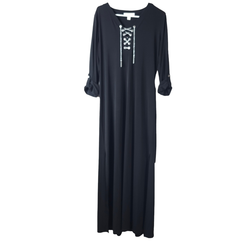 Michael Michael Kors Black Silver Tone Lace Up Maxi Dress